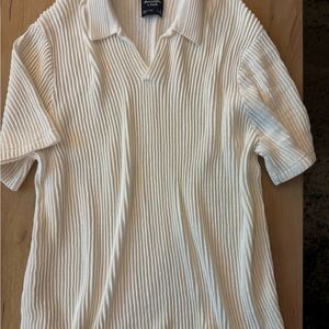 Abercrombie & Fitch White Polo Shirt with Ribbed Texture